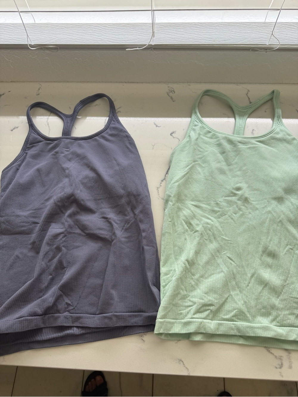 Athleta Ribbed Racerback Tanks — Slate Gray & Sage Green